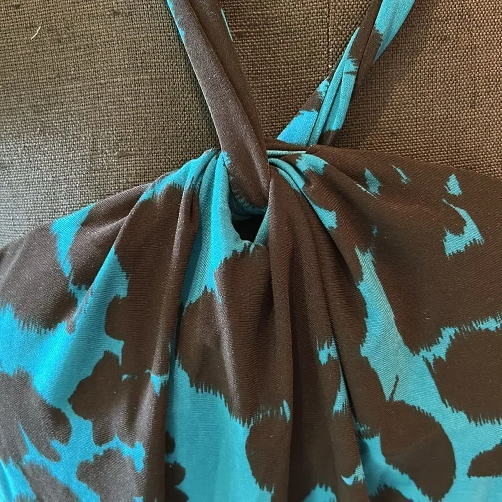 Land's End tankini top deep teal black abstract floral motif halter soft cup 10 - Picture 10 of 12